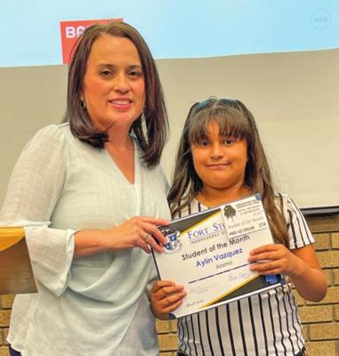 Third grader Aylin Vazquez was named Alamo Student of the Month for April by Alamo Principal Linda Chavez.
