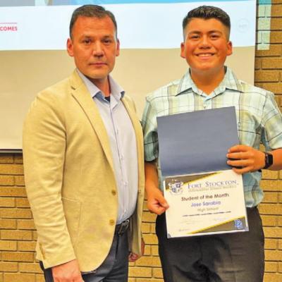 Eighth grader Madison Hanson was presented the Middle School Student of the Month certificate by new Middle School Principal Sammy Soliz.