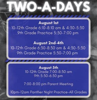 FOOTBALL PRACTICE SCHEDULE