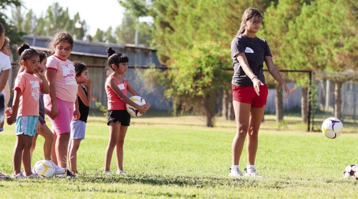Kids from ages 6-12 attended this week’s soccer camp at Rooney Park. Photo by Shawn Yorks