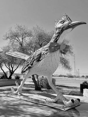 Fort Stockton’s Paisano Pete was ready for the holiday of love this month, outfitted with a snappy bow-tie. Photo courtesy of Visit Fort Stockton