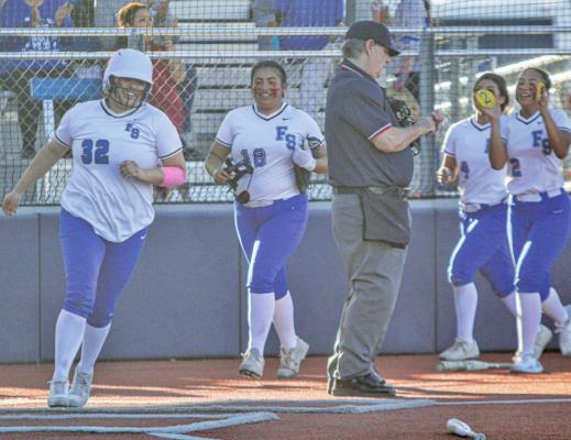 Adree Bueno (32) and Aryanna Gonzalez (18) played vital roles in Fort Stockton’s success during their area playoff series against Pampa. Bueno, a junior, tied for a team-high five hits and Gonzalez, a sophomore, finished the three-game series with four. Gonzalez threw a complete game in Fort Stockton’s lone win of the series. Photo by Nathan Heuer