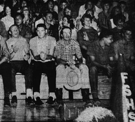 September 1962 – PART OF CROWD – Attending the first pep rally in the new high school last week on Thursday Prior to the McCamey football game Friday night were approximately 500 students and teachers. A small portion of the crowd is shown here. The rally, under the direction of Sue Hinson, was held in the spacious new gym which can seat 1,200 persons. The rally must have inspired the Panthers; they won 33-8. (Staff Photo)