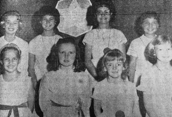 MAY 1965 GIRLS AUXILIARY — Honored at a presentation service at Northside Baptist Church May 12, the girls above are (L-R), back row: Shauna Hodges, Debbie Nail, Glenna Stapp, Maidens, and Vickie Reeves, Lady-in-Waiting.Front row: Vickie Ray, Louetta Reid, candlelighters; and Lou Ann Langston and Susan Sims, Maidens. Becky Baker and Lali Rivera, not pictured, were ushers. (Staff Photo)