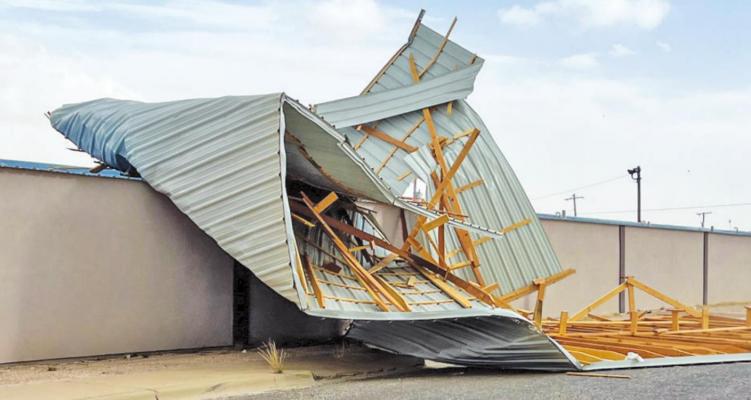 	High winds damage game room, hotel