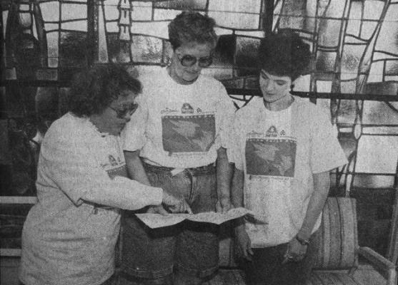 June 1993- CHECKIN’ THE ROUTE- Lee Harris, Rosemary Braves and Sandra Conzales study the route over which they will help carry the flame of the “Texas Torch Run” on Tuesday, June 15. (Pioneer photo/ Shannon Bonham)