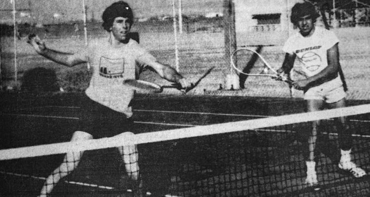 January – 1979 — SOUTHPAWS LEAD PANTHERS - A pair of left-handers will be seeking a 3A state doubles title in 1979. Leslie Hall [left] and Michael Castelo have a 26-9 record as spring play starts Saturday at Snyder. Hall, a senior, is noted for playing his best matches in tight situations, while Castelo is called by his coach as the best overall player on the squad. [Pioneer Photo]