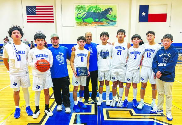 From left, Daniel De La Rosa, Jonathan Franco, Coach Aaron De Leon, Bubba Patino, Coach Albert De Leon, Jeremiah Gonzalez, Andrian Rivera, Jaecent Reyes, Nikki Sotelo, and Jonah Armendariz. Courtesy photo