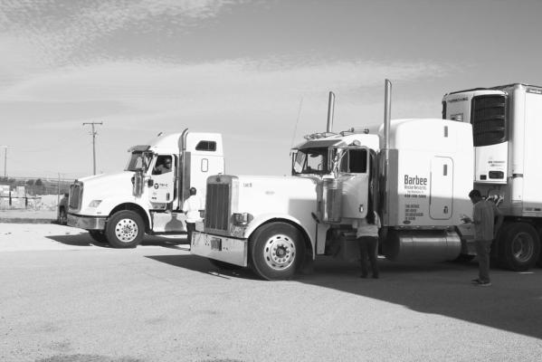 Two CDL-Now students are pictured waiting to start their tests on April 24. Pioneer Photo by Joh Covington