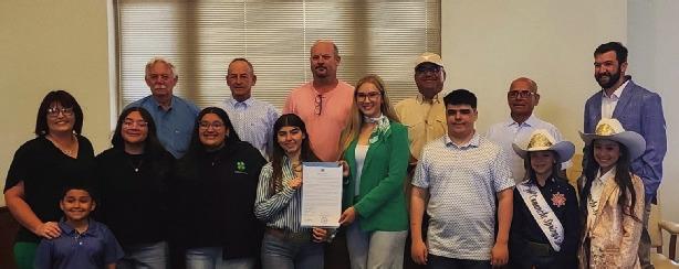 Pecos County 4-H students receiving the Proclamation of National 4-H Week, October 4th – 10th, 2026, pictured with the officers of Commissioners Court. Courtesy Photo by Emilie Feyry-Natividad