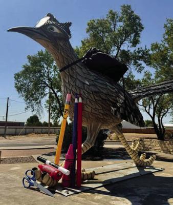 The folks at Visit Fort Stockton made sure that Paisano Pete was back-to-school ready, outfitted with his Pete Sport backpack and supplies, for the first week of classes. Photo Courtesy of Visit Fort Stockton