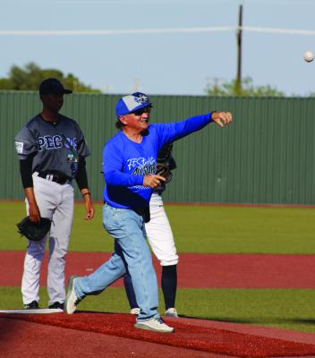 Ruben Bernal, pictured here, threw the first pitch for the Cantaloupe Classic game. Photo by Tristian Barragan