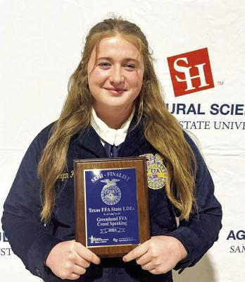 Meagan Hanson advanced to State in Texas FFA Leadership Development Events Junior Creed Speaking on December 6, and she also advanced to state in Texas FFA Public Speaking. Courtesy Photo