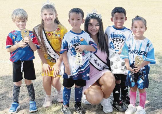 Miss Jr Miss, Jesmy Ortiz &amp; Miss Sub Teen, Kennedi Burns, enjoyed passing out end-of-season trophies to the Recreation Soccer Kids. Courtesy Photo by Water Carnival Association