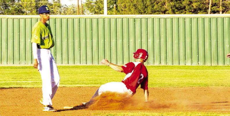 Center Fielder Cade Labruyere steals second safely in game two against Roswell. Courtesy Photo