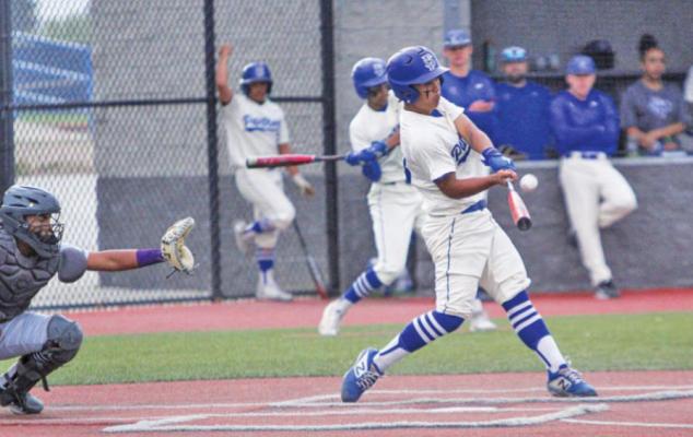 Fort Stockton’s Isaiah Velasquez connects with a pitch during the Panthers’ 10-5 win against Pecos on April 19 at home. Velasquez has recorded 12 RBIs in 25 at-bats this season. Photo by Nathan Heuer