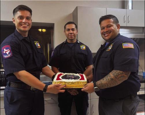 This weekend, the Pecos County EMS B Shift came together to celebrate Victor Sierra's accomplishment of passing his AEMT, Gilberto Anchondo, EMTP, for the wonderful news of expecting a precious baby, and all of B Shift for their hard work and being team players assisting Lieutenant Eve Meza, EMT, while Captain Ramiro Meza, AEMT, was fulfilling his obligations to the Army. Courtesy Photo