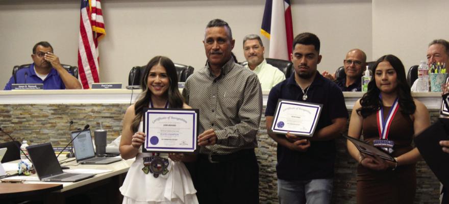 Pictured here with Fort Stockton’s Mayor, Paul Casias is FSISD “Order of the Panther” member and three-time state qualifier and two-time state powerlifting champion, Jasmin Hernandez. Photo by Joh Covington