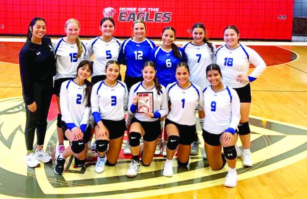 The Fort Stockton freshman Prowlers celebrate after earning the consolation championship at the Van Horn Varsity Tournament on Aug. 22. The Prowlers competed against varsity-level opponents throughout the tournament. Photo courtesy of FSHS Athletics