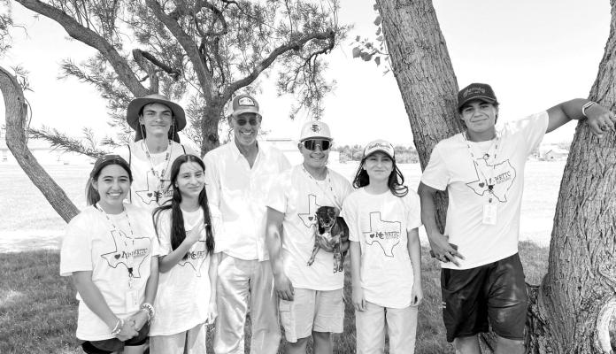 Valeria (left), Samuel, Lily, Ross Harper, Jonah, Larissa, and Zach stand outside one of the Officer’s Quarters at the Historic Fort Stockton site. Curtesy Photo