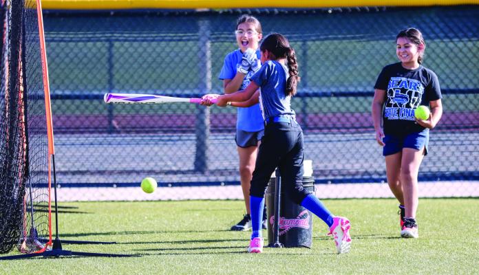 Fort Stockton High School coaching staff conducted a softball camp this week at the Prowlers softball field The morning camp (pictured) was fir girls in grades 3-6, and ther late morning camp was for girls in grades 7-9. Photos by Shawn Yorks