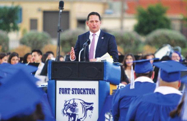 Congressman Tony Gonzales speaks at the Fort Stockton High School graduation on May 28. Photo by Nathan Heuer