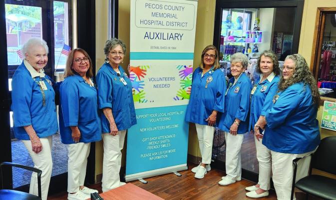 The Pecos County Memorial Hospital District gave recognition to the hospital Auxiliary’s significant contributions, including over 45,000 volunteer hours, equipment, and scholarships for students pursuing healthcare careers since 1981. Present at the meeting were Nadine Reeves, Phyllis Rams, Gerta Martinez, Charlene Whitfield, Amanda Lamb, Connie Parks, Viola Alvarez, Elma Hoagin, and Ellie Armstrong. Photo by Joh Covington