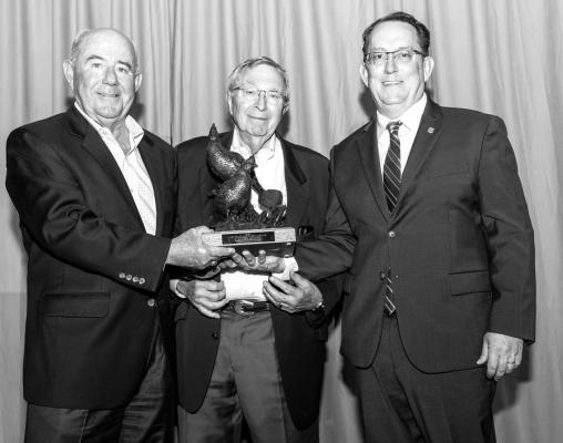 April 17 in Fort Worth, the Borderlands Research Foundation named J. Luther King, Jr., as the 2025 West Texas Conservationist of the Year. Pictured, Dan Allen Hughes, Jr., J. Luther King, Jr., and Dr. Louis Harveson. Photo by Chase Fountain