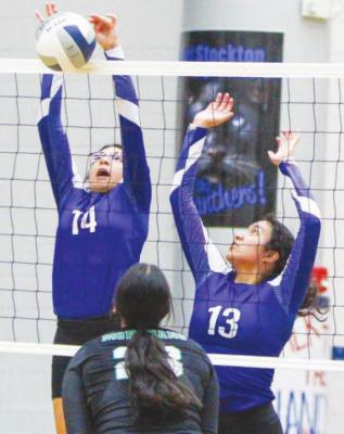 Fort Stockton Amaya Urias puts down a block on Oct. 12 at home against Monahans. Photo by Nathan Heuer