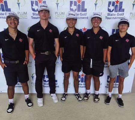 The Iraan boys golf team competed at the state tournament last week. After a shooting 379 to finish in 10th place on the first day, the Braves shot a season-low 356 on the final day to finish the tournament in sixth place. Cody Means was the top individual finisher for the Braves, finishing eighth in the state. Courtesy photos
