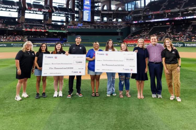 Firm Foundation Academy School received the $10,000 donation from Cheveron, Texas Rangers Baseball Foundation at their Aug. 3rd game. Courtesy photo of Texas Rangers Baseball Foundation