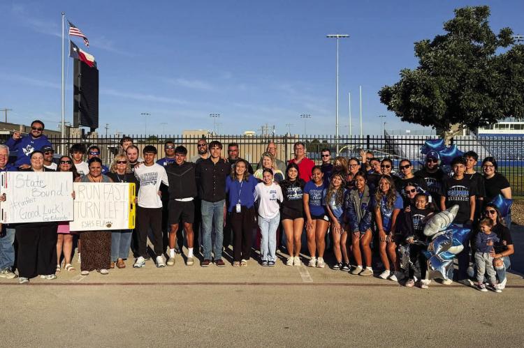 ON TRACK - Family members, friends, coaches, teachers, and supporters gathered Wednesday morning to send Fort Stockton senior Eduardo Hernandez off to the UIL State Track and Field Meet in Austin. On Thursday evening, the community watched Hernandez compete on the Panther Stadium jumbotron during the FSHS Senior Sunset celebration. Photo by Reba Subia, FSISD