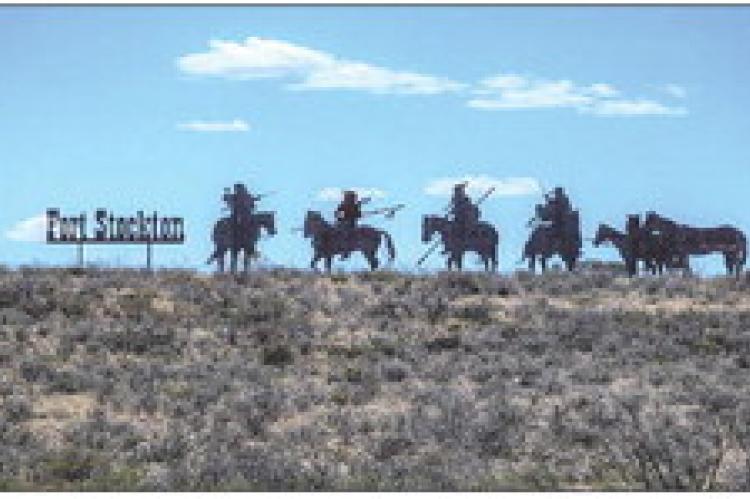 The famous Indian silhouettes on the hill west of Fort Stockton, Texas