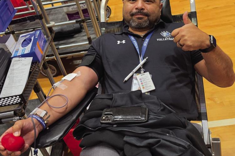 Fort Stockton High School Principle, Mr. Soliz donating blood. Courtesy Photo of FSHS Student Council