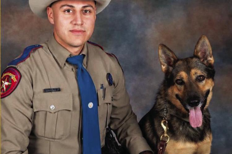 Texas DPS Trooper Zachary Vazquez and his K-9 partner, Guido, share a close bond built through training and service. Guido escaped major injury from the crash and was finally reunited with the trooper as he continues his recovery. Courtesy photo
