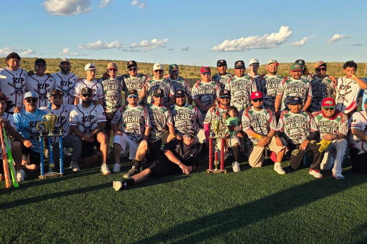 Group photo of softball Champions “RIP” and 2nd place, “Hecho en Mexico.” Courtesy photo by City of Iraan