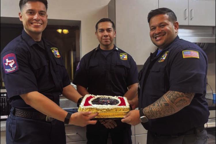 This weekend, the Pecos County EMS B Shift came together to celebrate Victor Sierra's accomplishment of passing his AEMT, Gilberto Anchondo, EMTP, for the wonderful news of expecting a precious baby, and all of B Shift for their hard work and being team players assisting Lieutenant Eve Meza, EMT, while Captain Ramiro Meza, AEMT, was fulfilling his obligations to the Army. Courtesy Photo