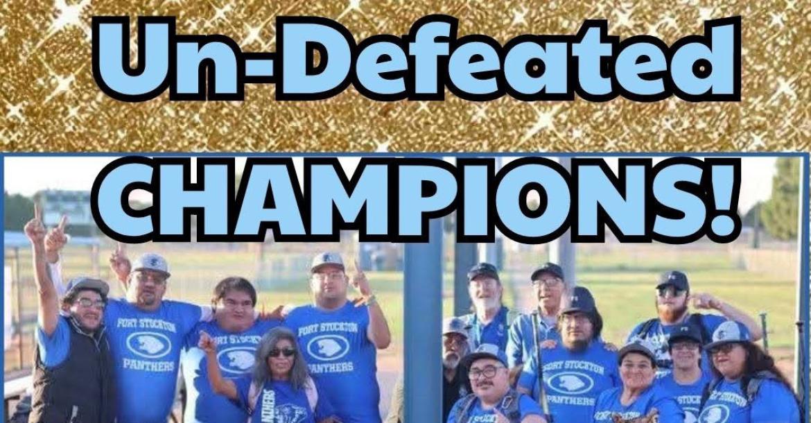 The Fort Stockton Special Olympics Panthers celebrate their third consecutive Fall Classic softball championship in Odessa Oct. 9–10. The Panthers won all five games, capped by a 9–2 victory over ECISD in the championship game. Courtesy photo.