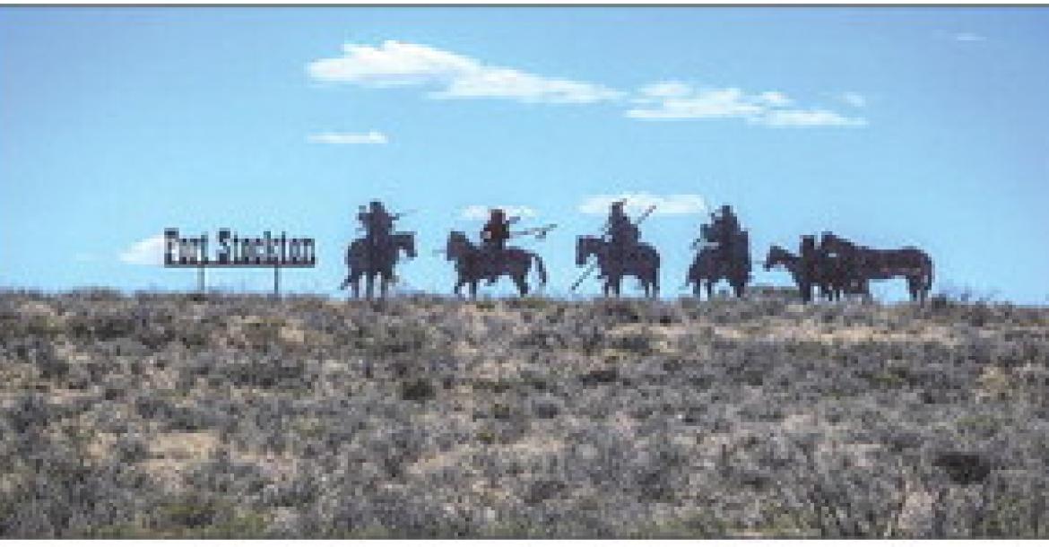 The famous Indian silhouettes on the hill west of Fort Stockton, Texas