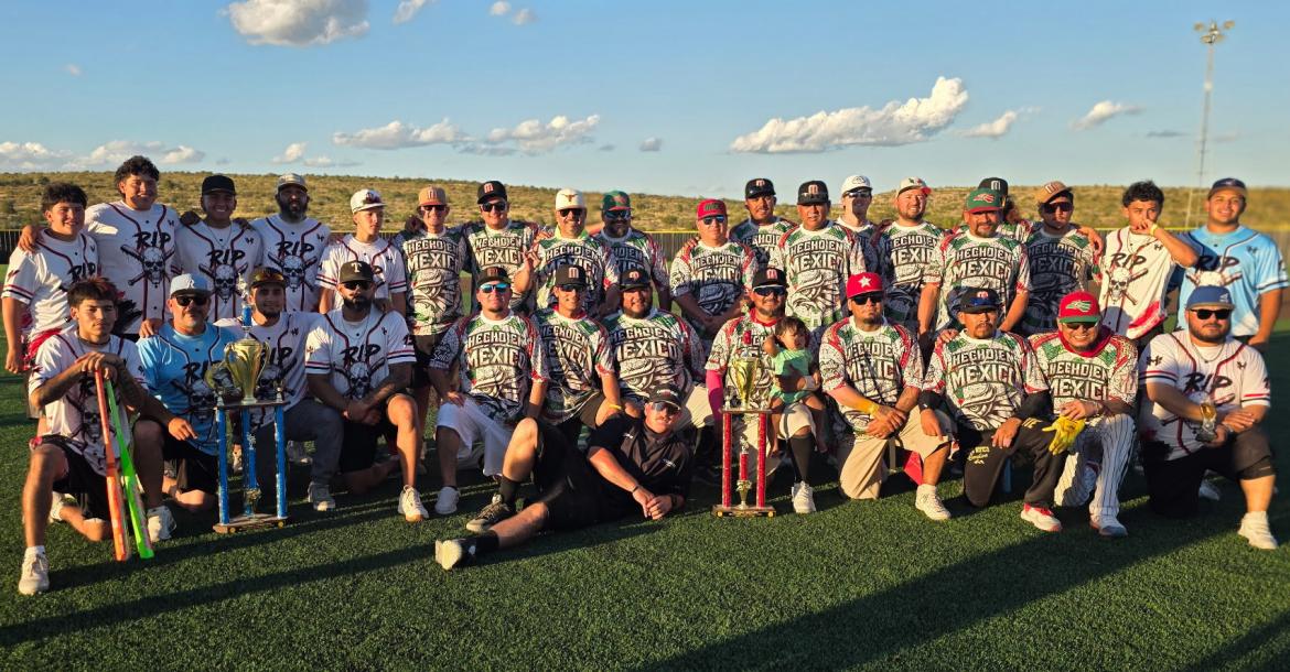 Group photo of softball Champions “RIP” and 2nd place, “Hecho en Mexico.” Courtesy photo by City of Iraan