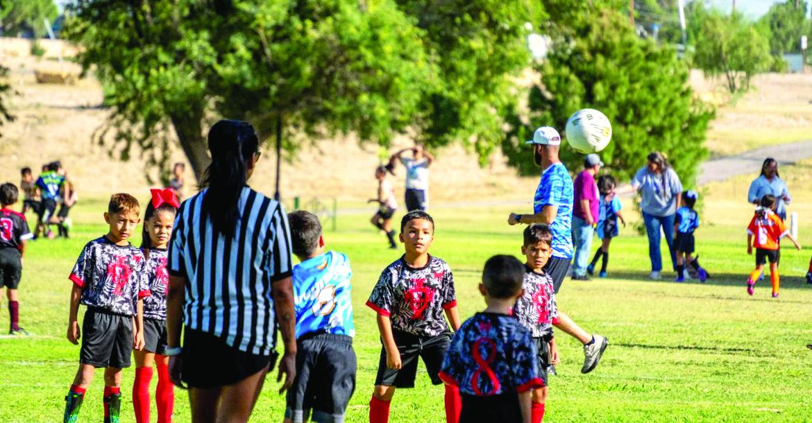 Players, coaches and referees fill multiple fields at Rooney Park during the opening day of Fort Stockton’s youth soccer season Saturday, Aug. 22. The four-week season drew 150 children across 20 teams. Pioneer Photo by Tristian Barragan