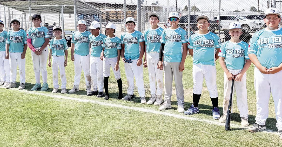 West Texas DEFCON celebrates after capturing the 12U Perfect Game Championship in Fort Stockton on Sunday. DEFCON defeated the Permian Basin Knights 17-1 in the title game to win the inaugural Perfect Game tournament held at Shuster and Taylor Fields. The weekend-long event brought teams from across West Texas to compete under one of the nation’s premier youth baseball organizations. Courtesy photo