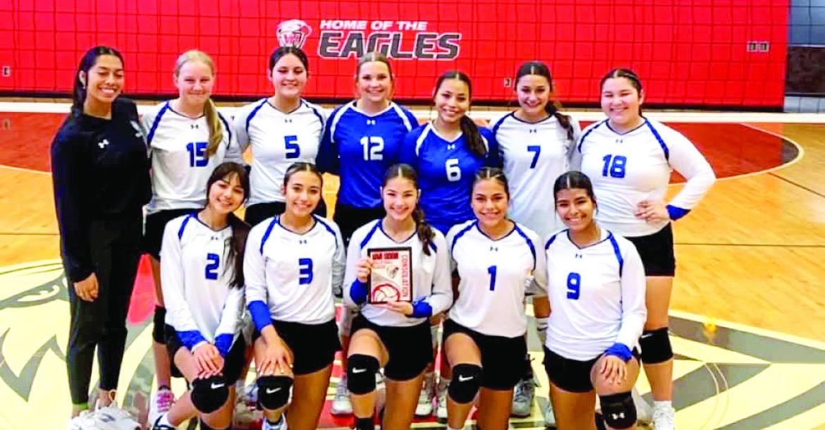 The Fort Stockton freshman Prowlers celebrate after earning the consolation championship at the Van Horn Varsity Tournament on Aug. 22. The Prowlers competed against varsity-level opponents throughout the tournament. Photo courtesy of FSHS Athletics