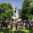 Local veterans gather at the Zero Stone Park flagpole for a group photo following the Fort Stockton Memorial Day Remembrance Ceremony. The ceremony, which included the reading of city and county proclamations and the laying of new commemorative wreaths, served as a solemn tribute to those who made the ultimate sacrifice in service to the United States. Photo by Tristian Barragan